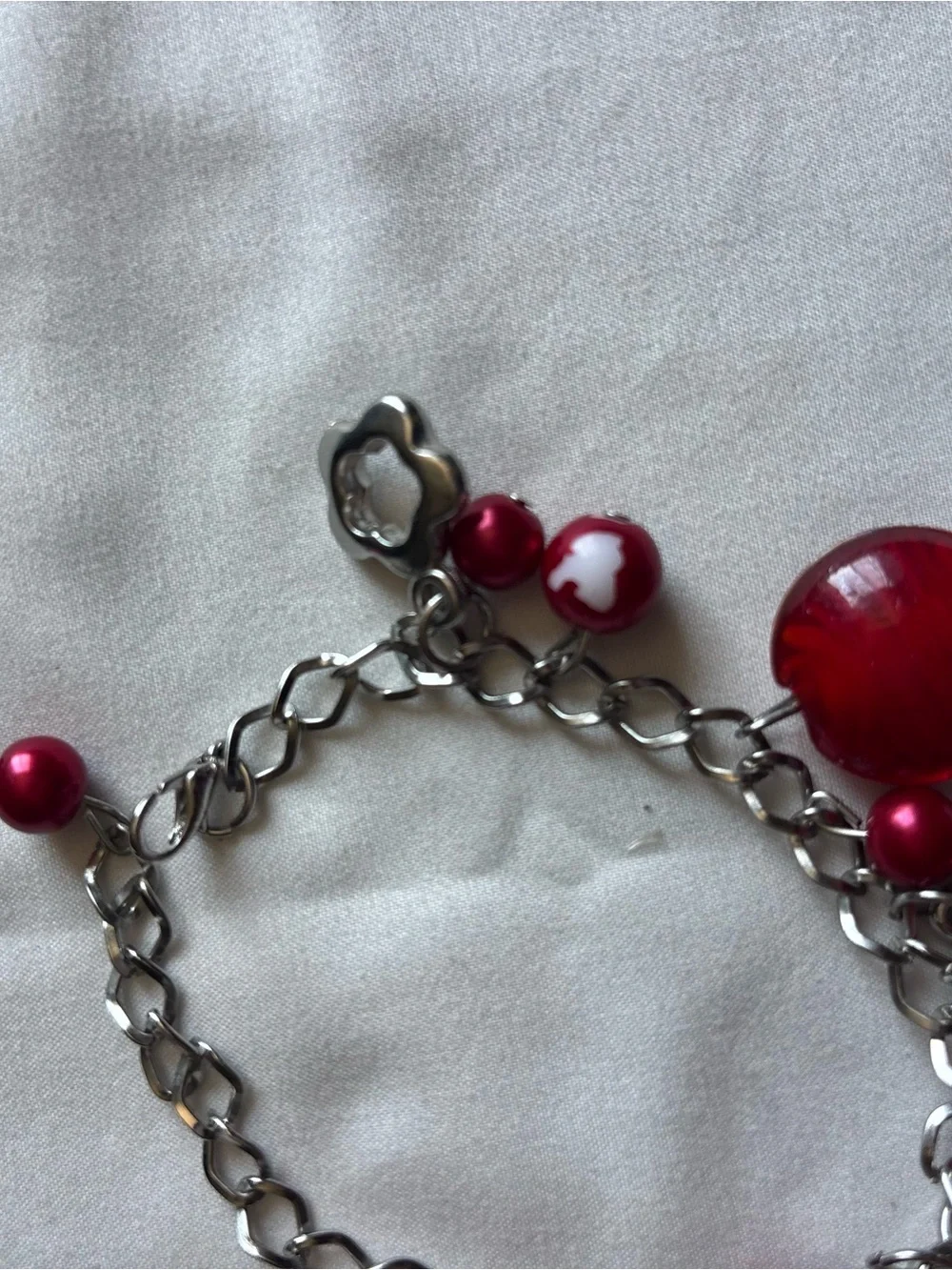 Red Beaded Heart Charm Bracelet - Women Jewelry